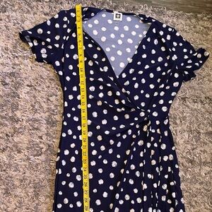 Anne Klein Dark Blue Polka Dot Midi Dress
